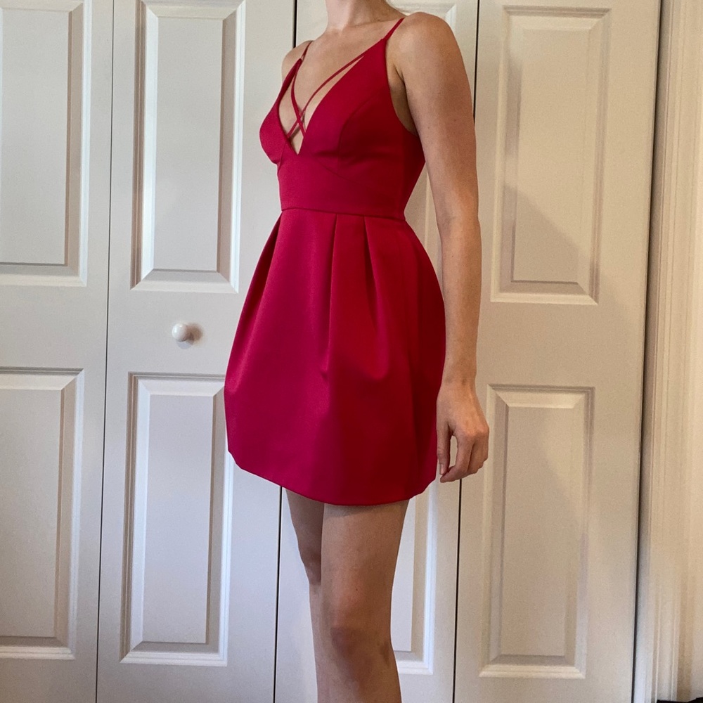 ๐ Barbiecore TopShop Hot Pink Front Cross Mini Dress size 4 ๐ - Picture 7 of 14